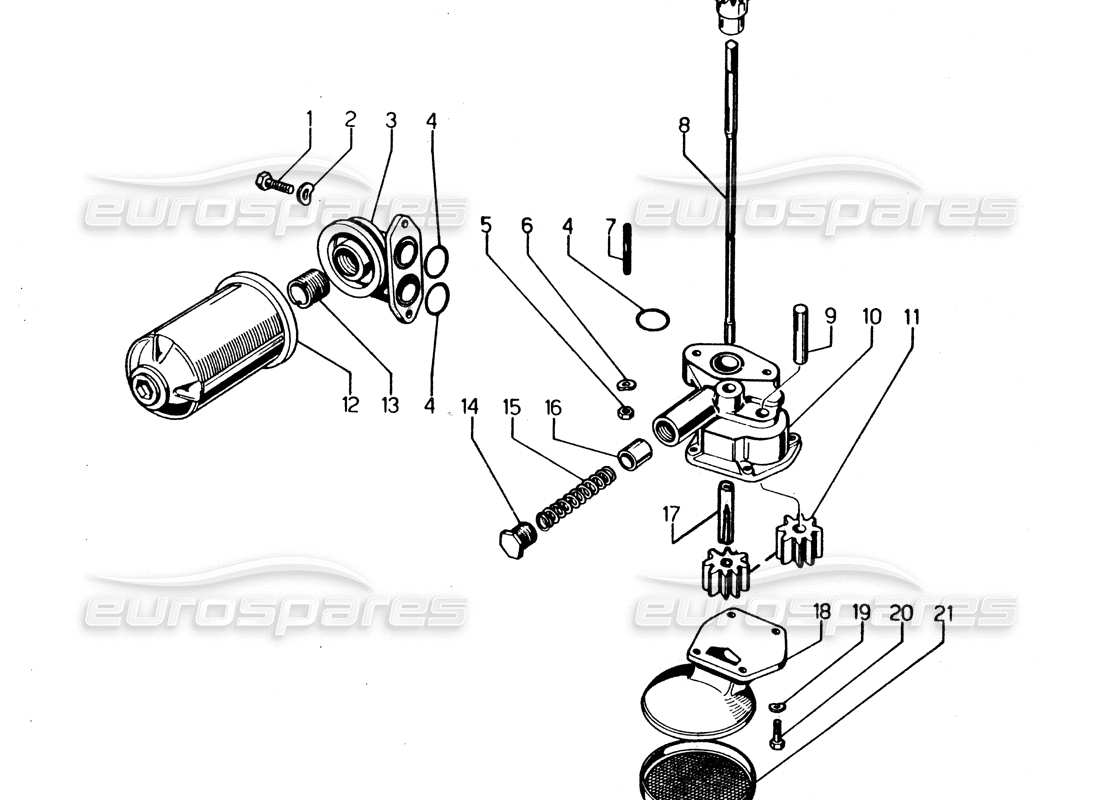 lamborghini urraco p250 / p250s diagrama de piezas de la bomba de aceite