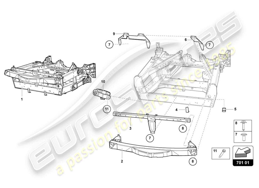lamborghini ultimae (2022) parte delantera del marco de acabado diagrama de piezas