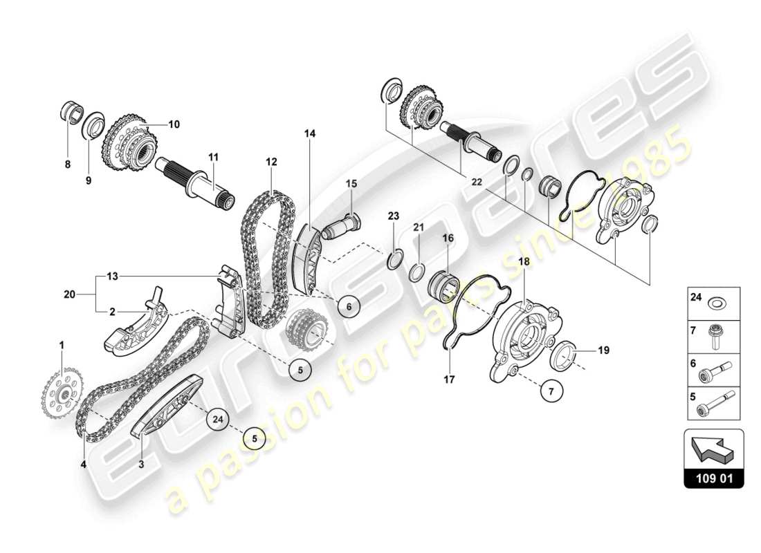 lamborghini ultimae (2022) diagrama de piezas de la cadena de distribución