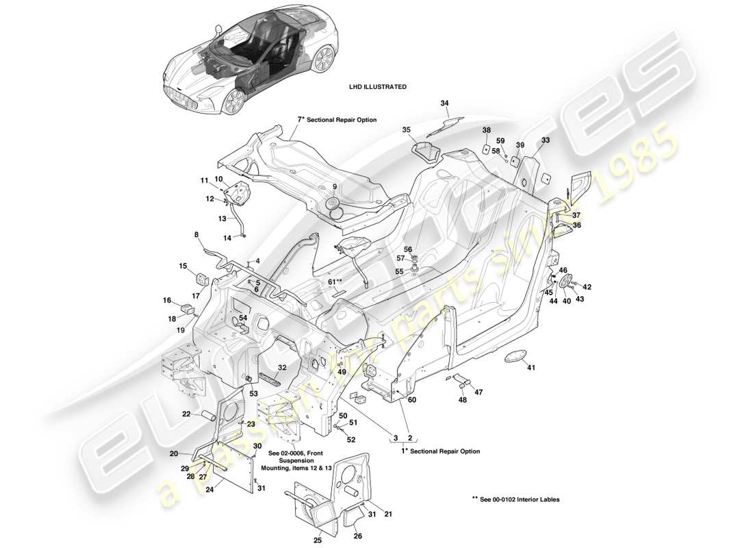aston martin one-77 (2011) tina principal diagrama de piezas