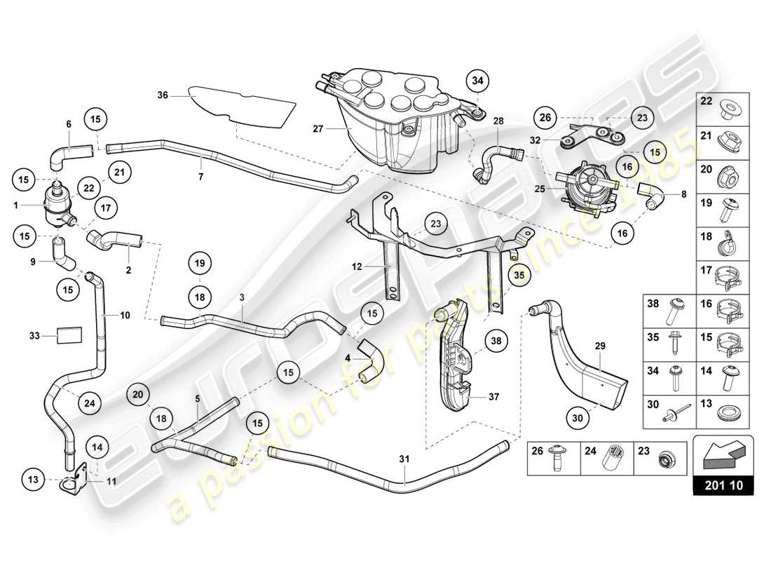 lamborghini ultimae (2022) sistema de filtro de carbón activado diagrama de piezas