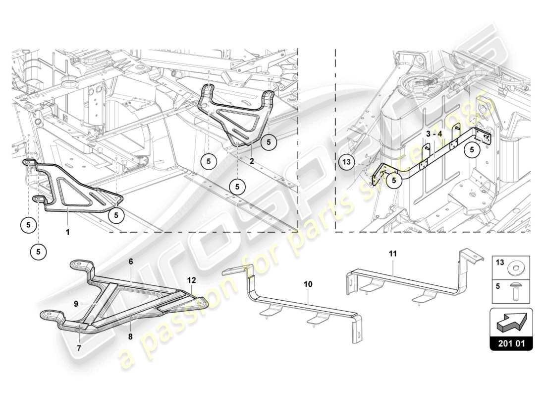 lamborghini ultimae (2022) soporte para tanque de combustible diagrama de piezas