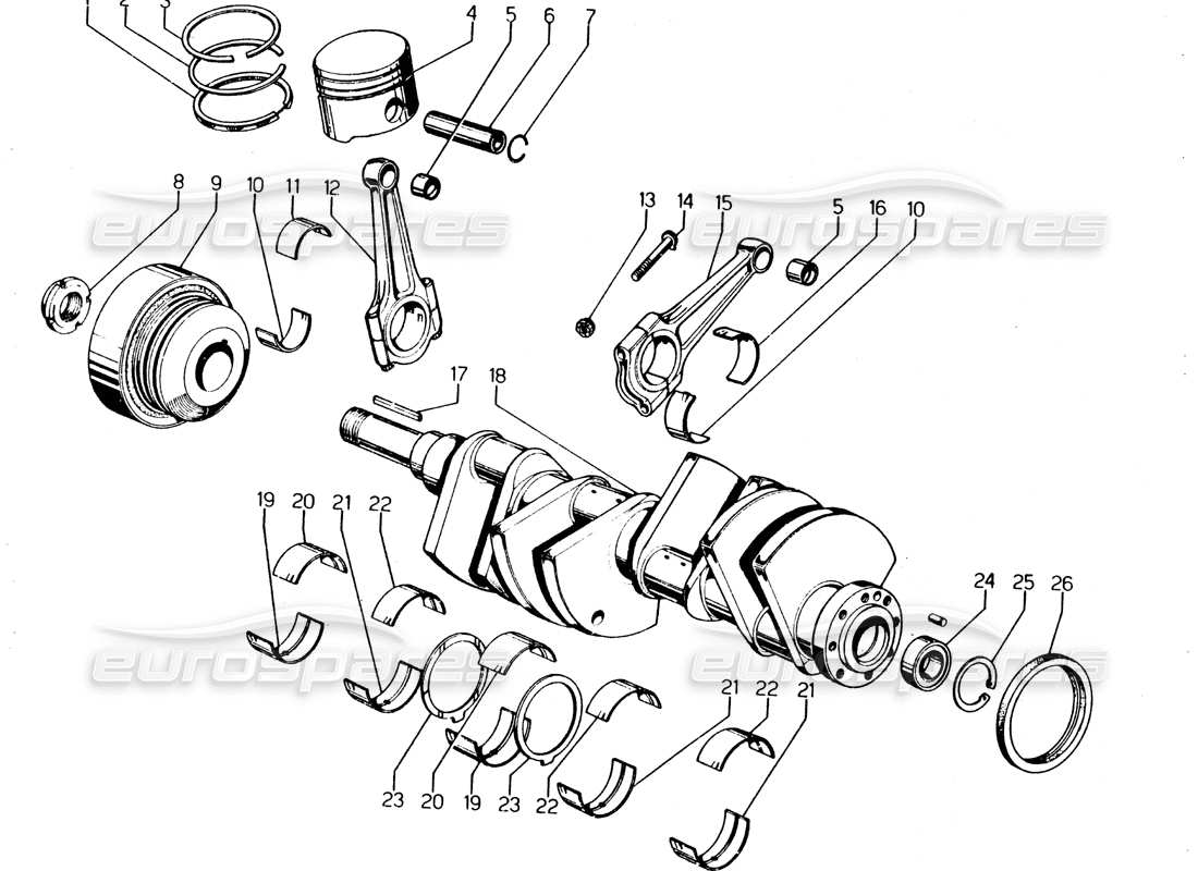 lamborghini urraco p250 / p250s diagrama de piezas del cigüeñal