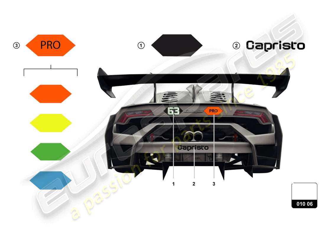 lamborghini super trofeo evo (2018) pegatinas diagrama de piezas
