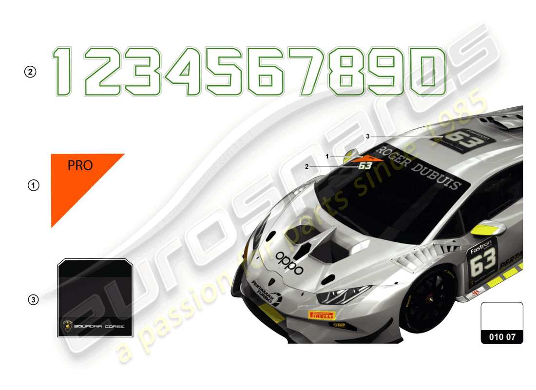 lamborghini super trofeo evo (2018) pegatinas diagrama de piezas