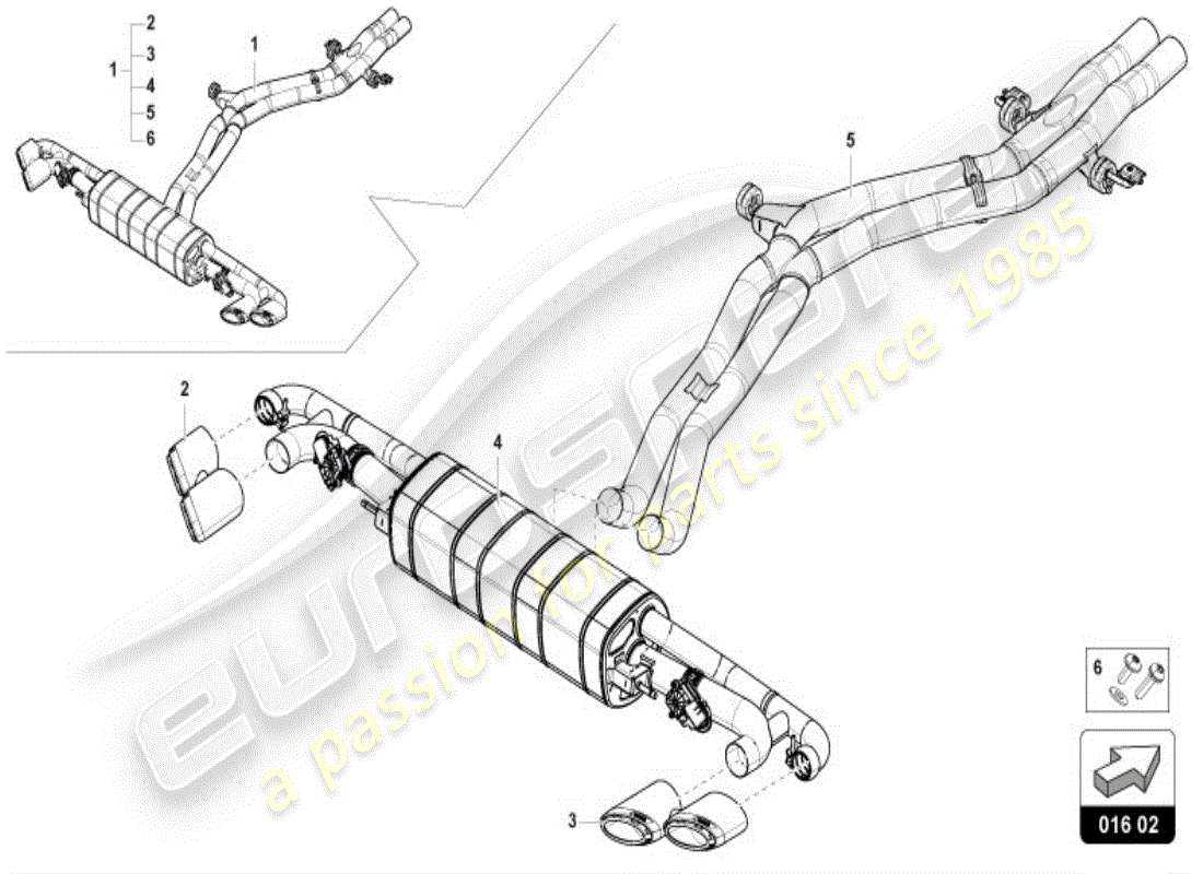 lamborghini urus s (accessories) diagrama de piezas del sistema de escape deportivo