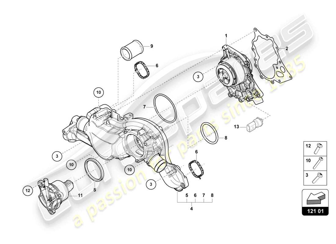 lamborghini urus (2022) diagrama de piezas de la bomba de circulación de refrigerante