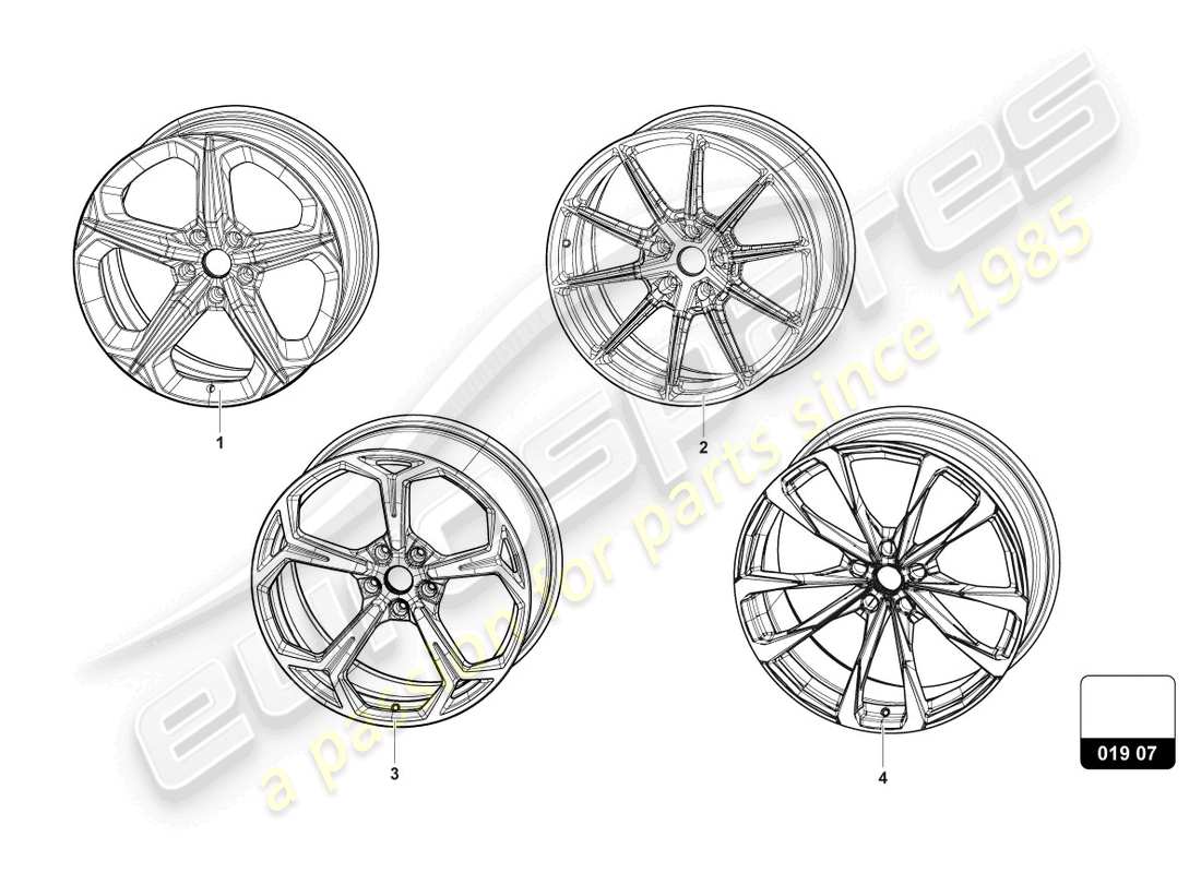 lamborghini urus s (accessories) diagrama de piezas de llanta de aluminio