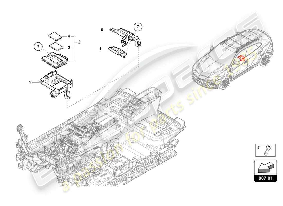 lamborghini urus performante (2023) interfaz de diagnóstico para bus de datos (gateway) diagrama de piezas