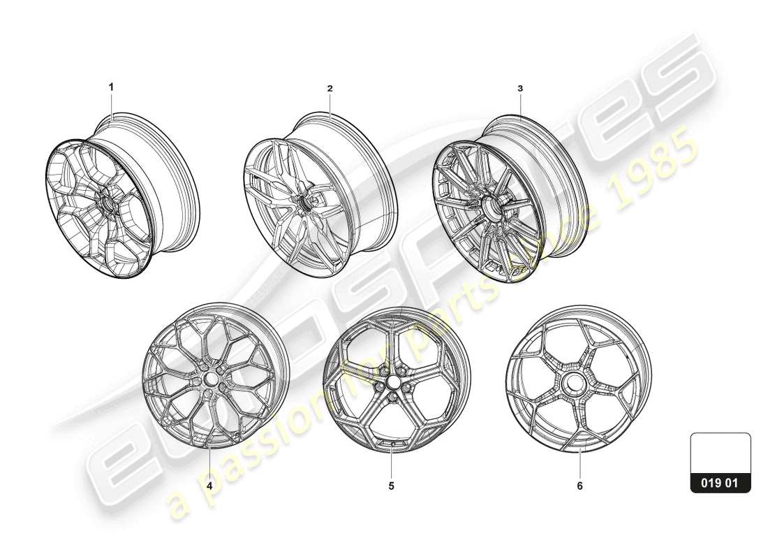 lamborghini accessories (tecnica) diagrama de piezas de llanta de aluminio