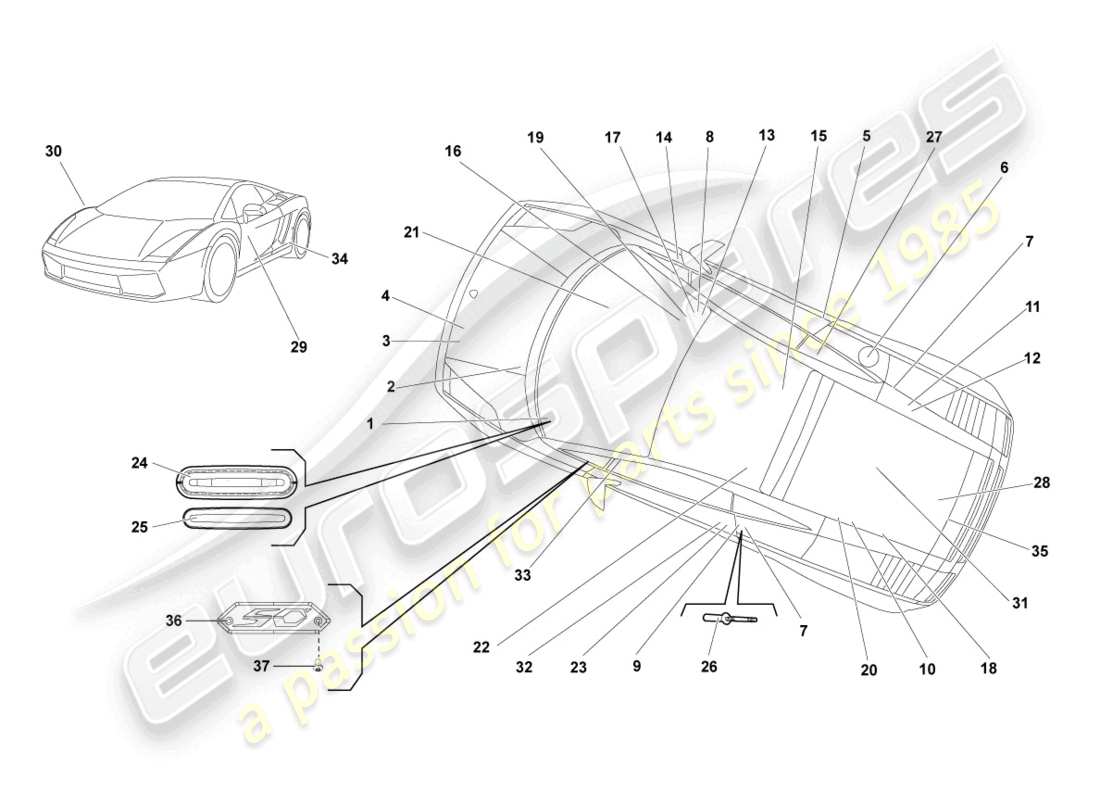 lamborghini gallardo coupe (2004) placas tipo diagrama de piezas