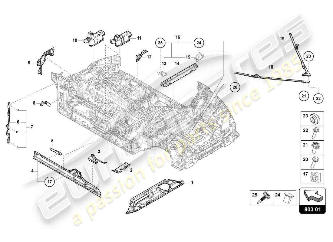 lamborghini urus performante (2023) diagrama de piezas de la parte de abajo