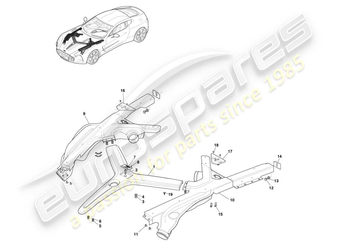 aston martin one-77 (2011) soporte del compartimento del motor diagrama de piezas
