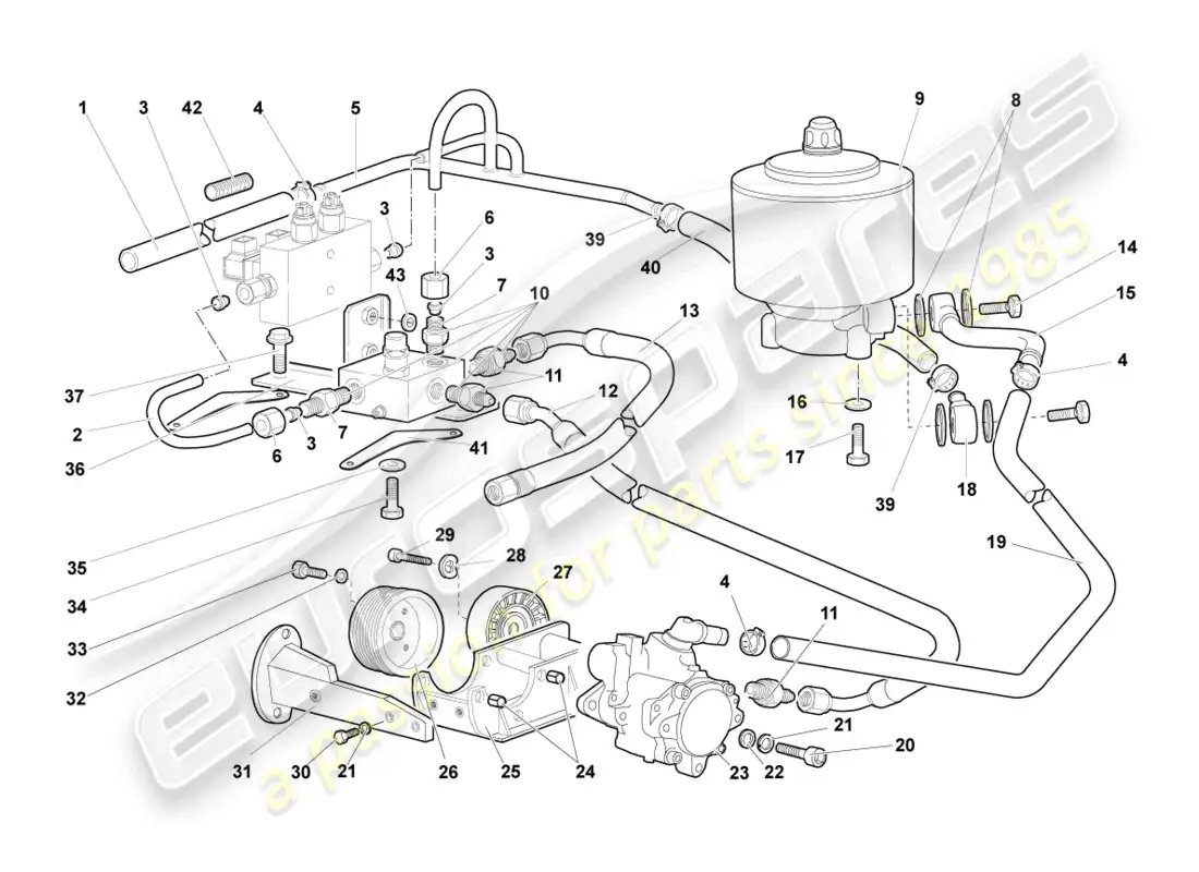 lamborghini murcielago coupe (2004) hydraulic system and fluid container with connect. pieces diagrama de piezas