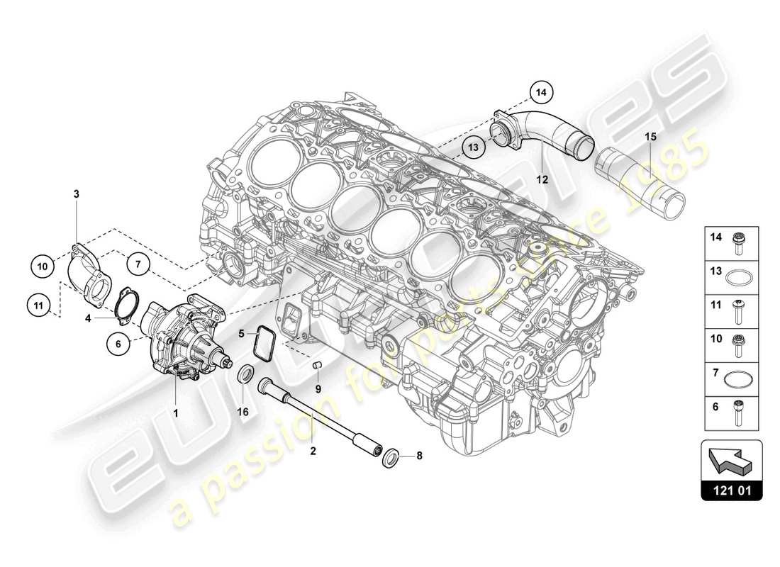 lamborghini ultimae (2022) diagrama de piezas de la bomba de refrigerante