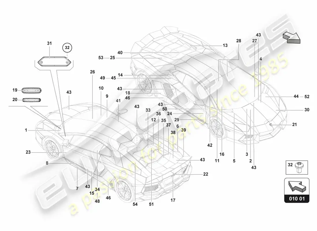 lamborghini centenario coupe (2017) placas tipo diagrama de piezas