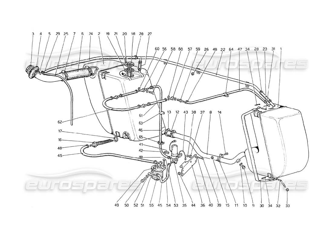 ferrari 208 gt4 dino (1975) diagrama de piezas del sistema de combustible
