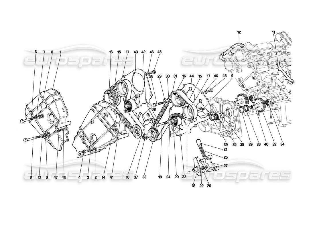 ferrari mondial 3.2 qv (1987) sistema de sincronización: diagrama de piezas de controles