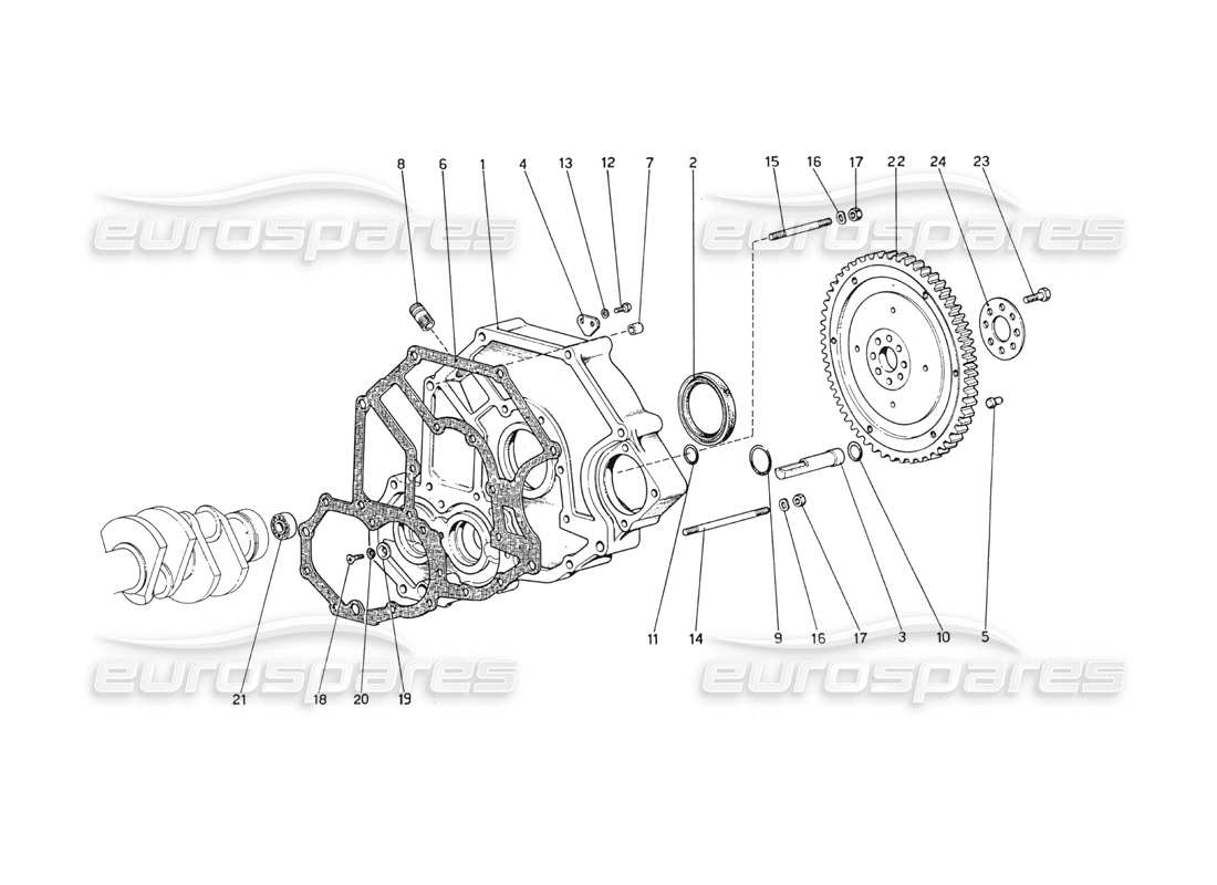 ferrari 208 gt4 dino (1975) diagrama de piezas del espaciador de la carcasa del volante y del embrague