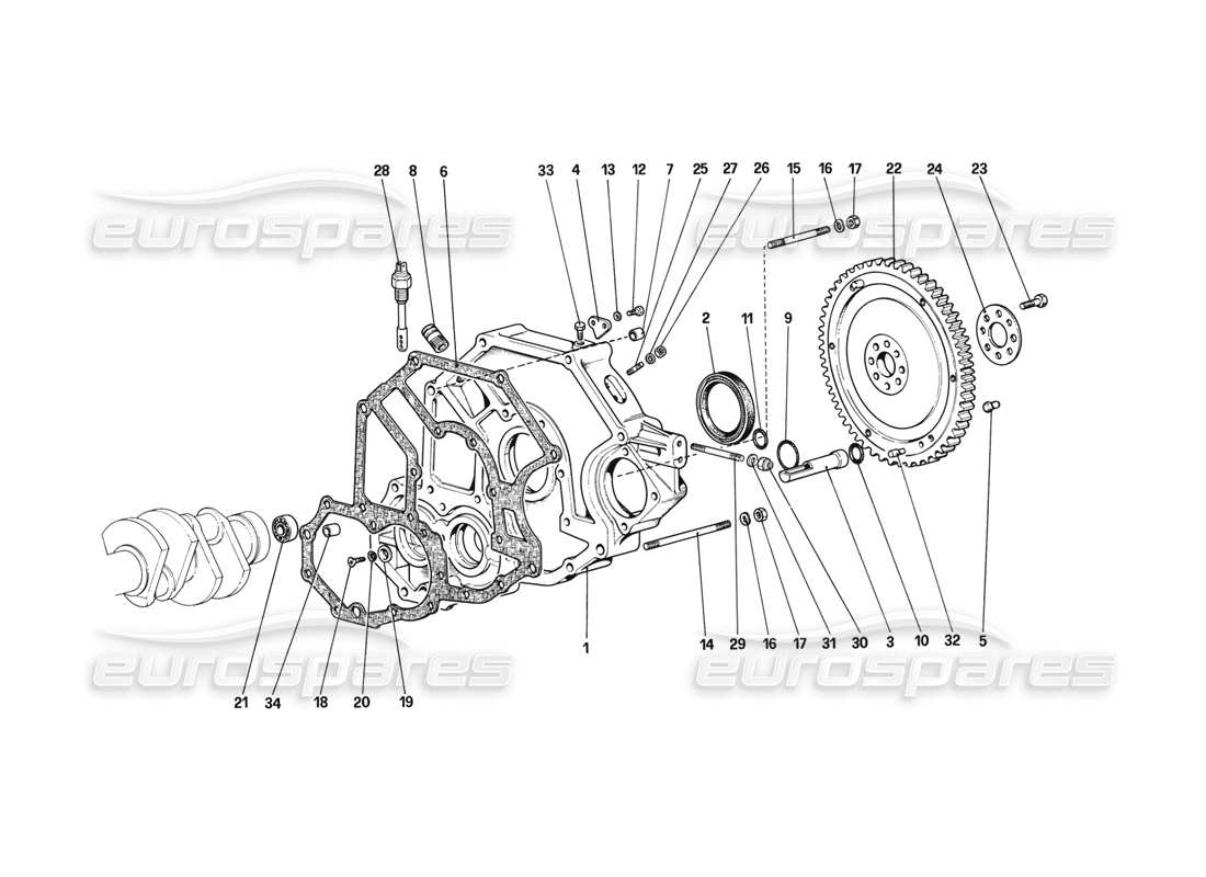 ferrari mondial 3.2 qv (1987) diagrama de piezas del espaciador de la carcasa del volante y del embrague