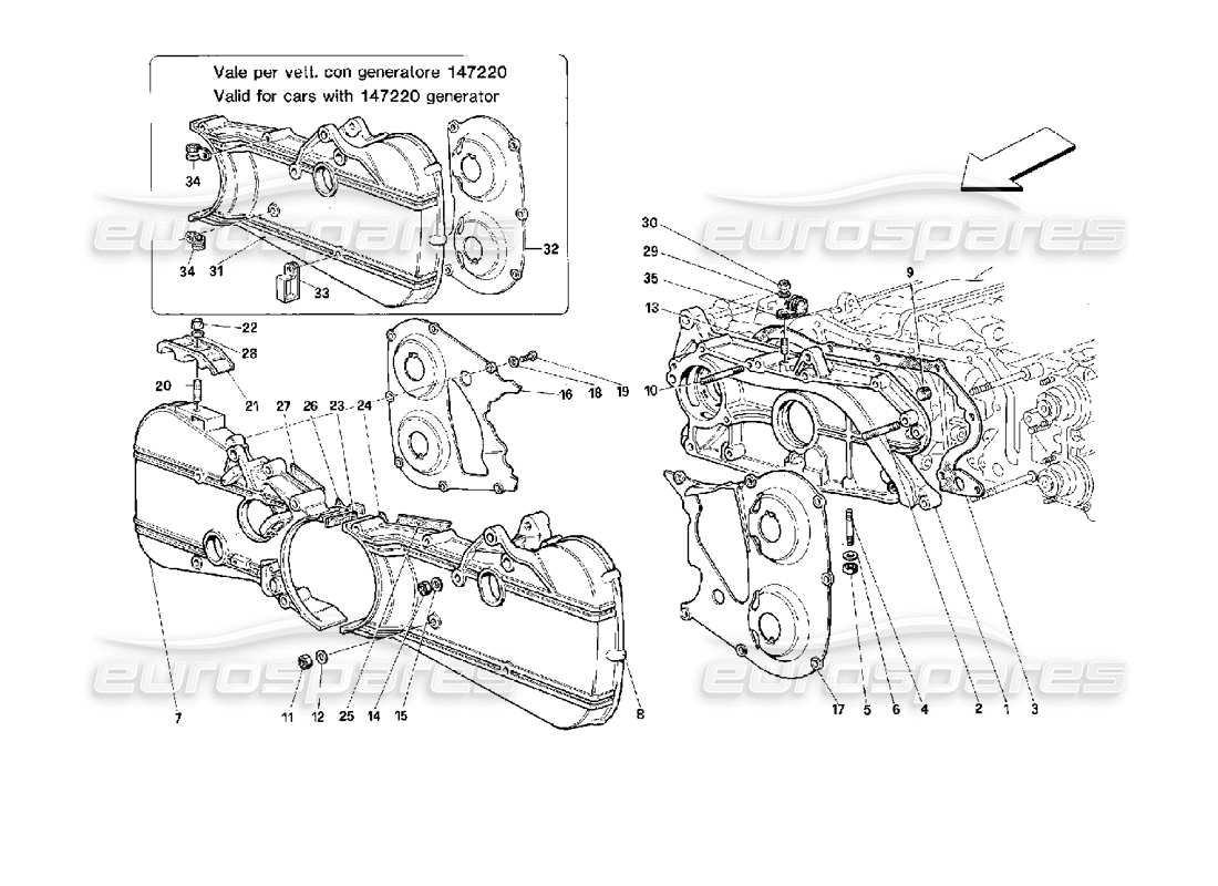 ferrari 512 tr sistema de sincronización: diagrama de piezas de las cubiertas