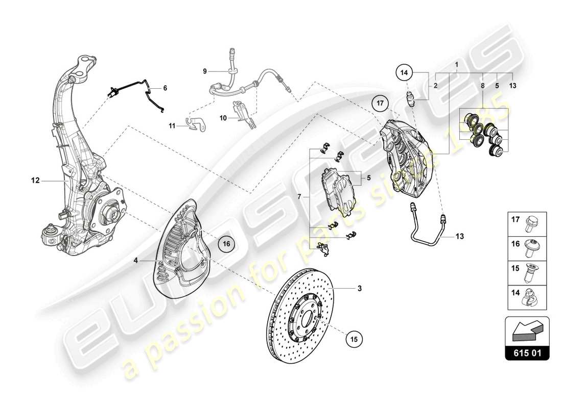 lamborghini urus performante (2023) esquema pieza freno pinza fija delantera