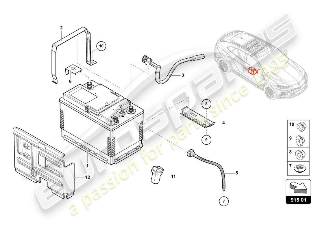 lamborghini urus performante (2023) diagrama de piezas de la batería