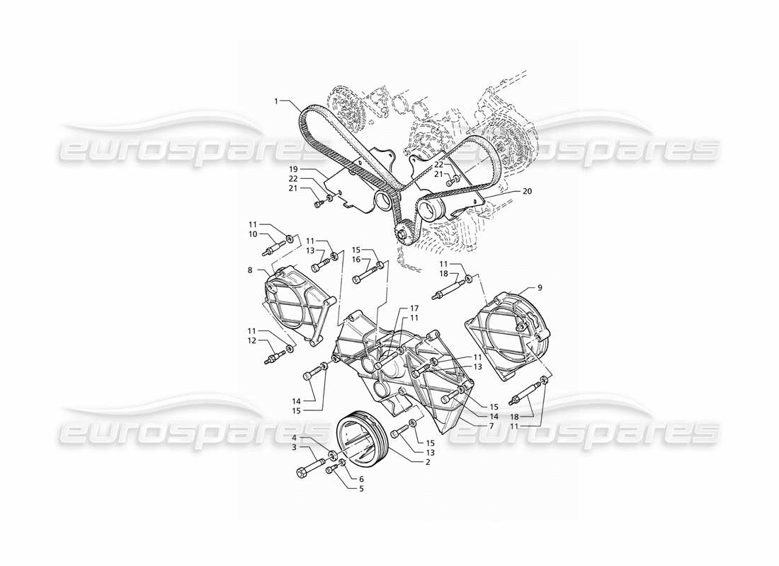 maserati qtp v6 (1996) diagrama de piezas de control de sincronización y cubiertas