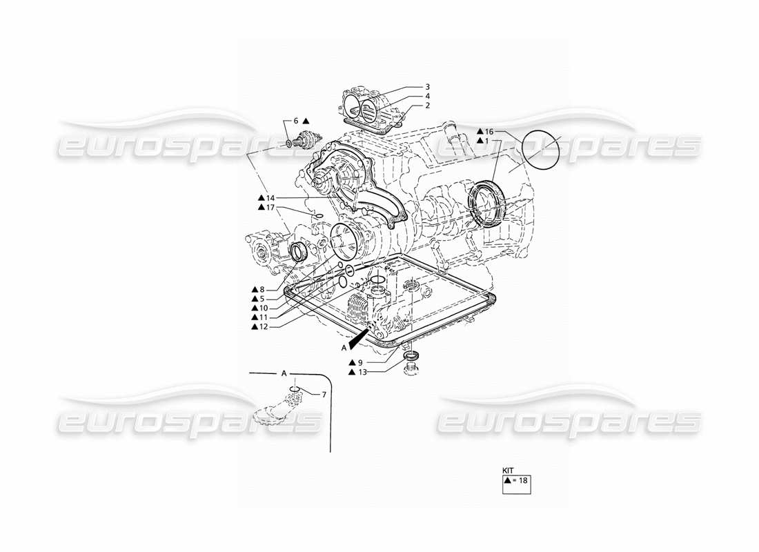 maserati qtp v6 (1996) diagrama de piezas de reparación de juntas y retenes de aceite