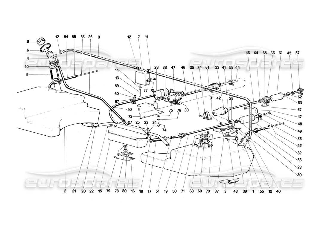 ferrari 400i (1983 mechanical) diagrama de piezas de tanques de combustible, bombas y líneas