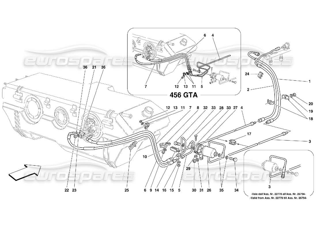 FERRARI 456 GT/GTA DIAGRAMA DE PIEZAS DEL SISTEMA DE SUMINISTRO DE COMBUSTIBLE ferrari 456 gt/gta diagrama de piezas del sistema de suministro de combustible