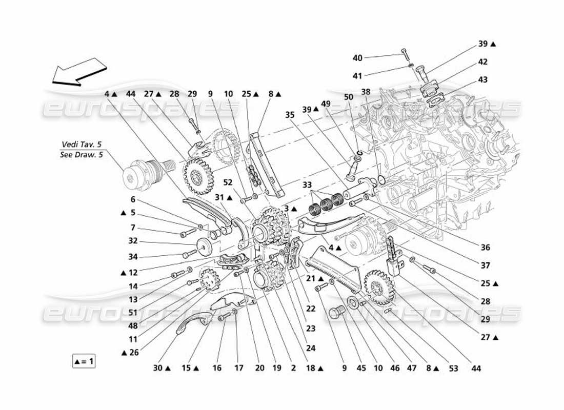 maserati 4200 gransport (2005) sincronización: diagrama de piezas de controles