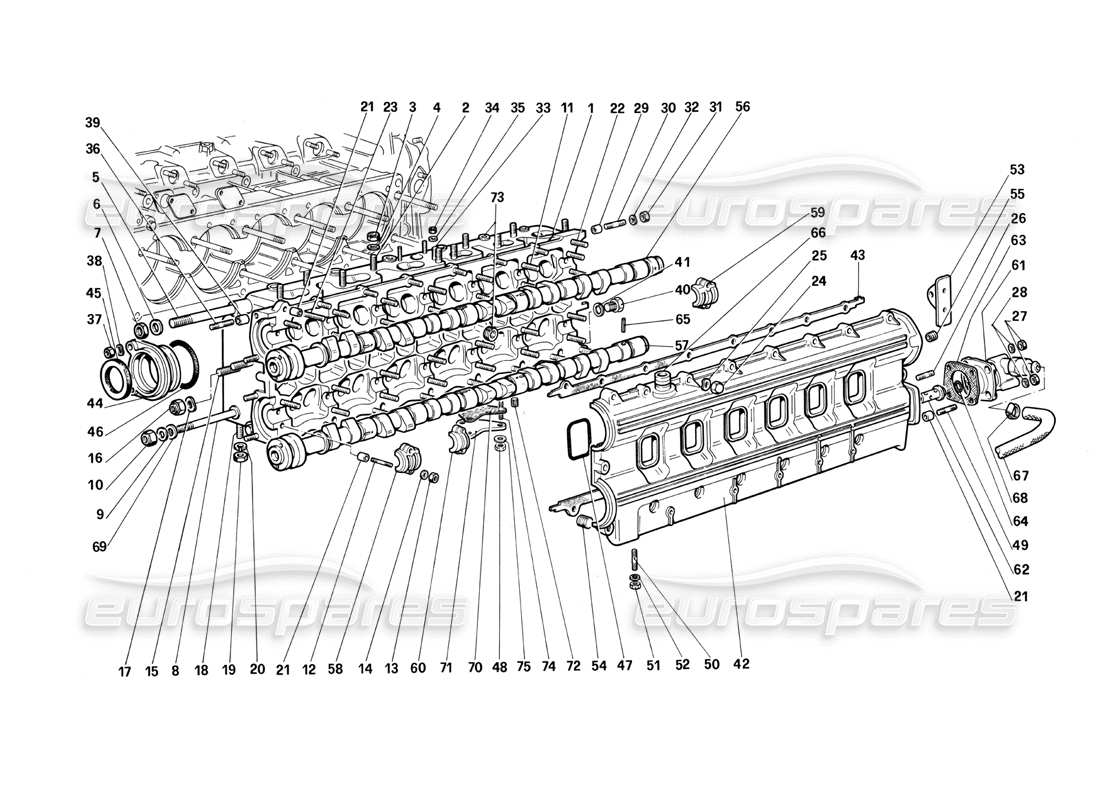 ferrari testarossa (1990) diagrama de piezas de la culata (izquierda)