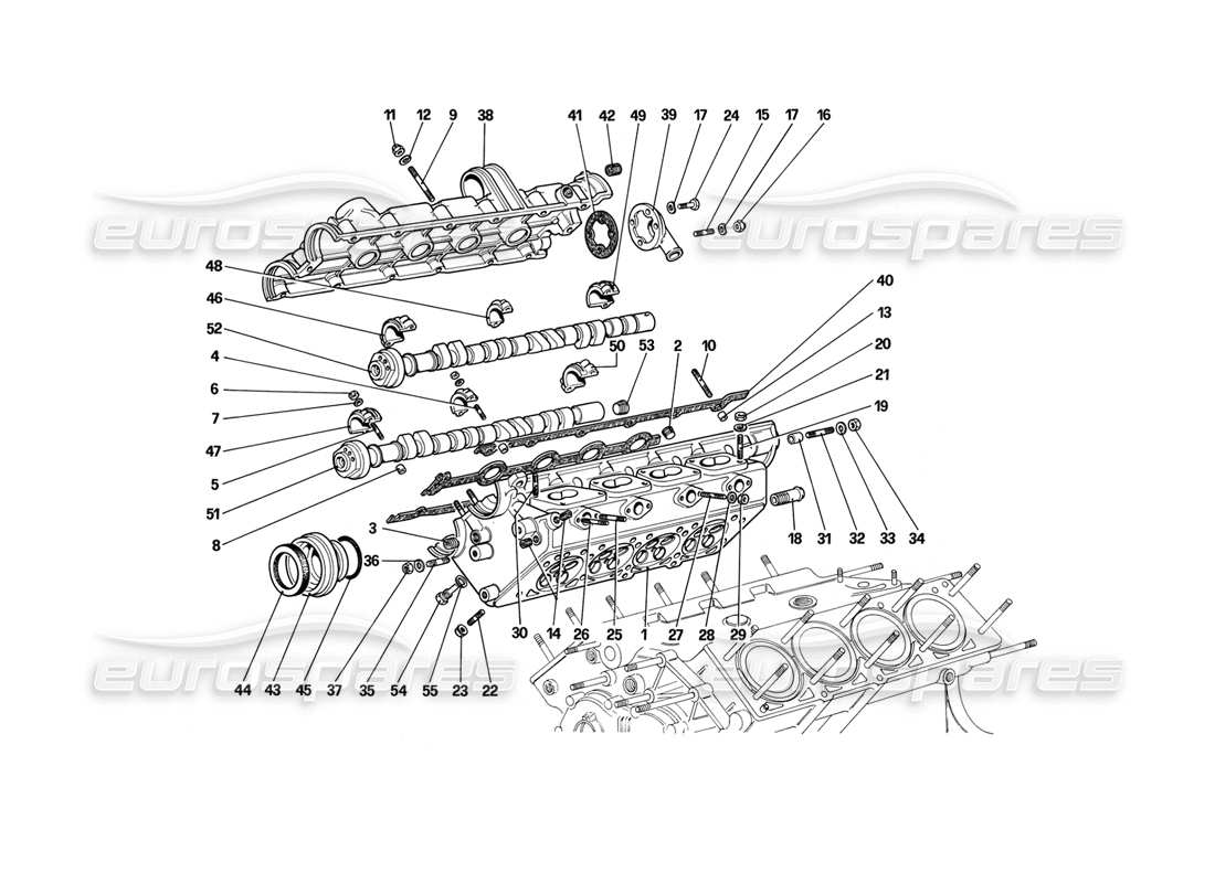 ferrari mondial 3.2 qv (1987) diagrama de piezas de la culata (derecha)