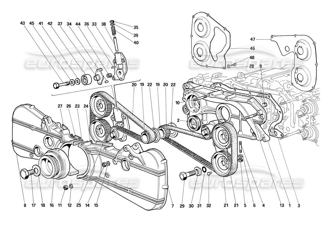 ferrari testarossa (1990) sistema de sincronización: diagrama de piezas de controles