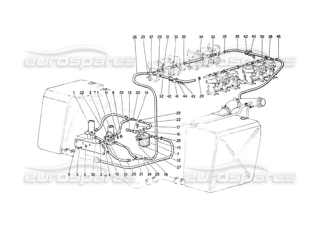 ferrari 512 bb diagrama de piezas de bombas y tuberías de combustible