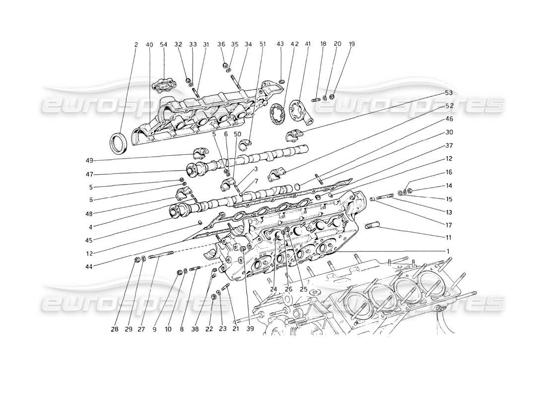 ferrari 208 gt4 dino (1975) diagrama de piezas de la culata (derecha)