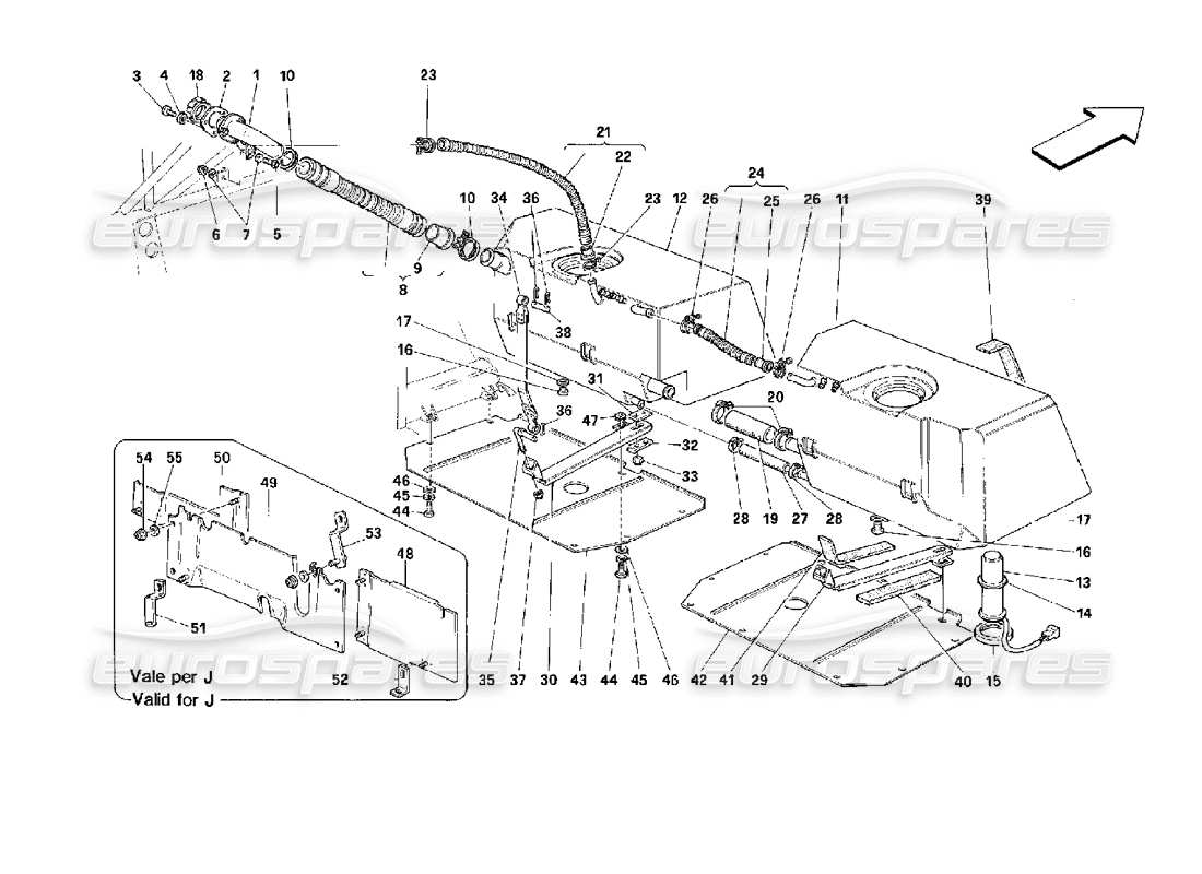 ferrari 512 tr diagrama de piezas de los tanques de combustible