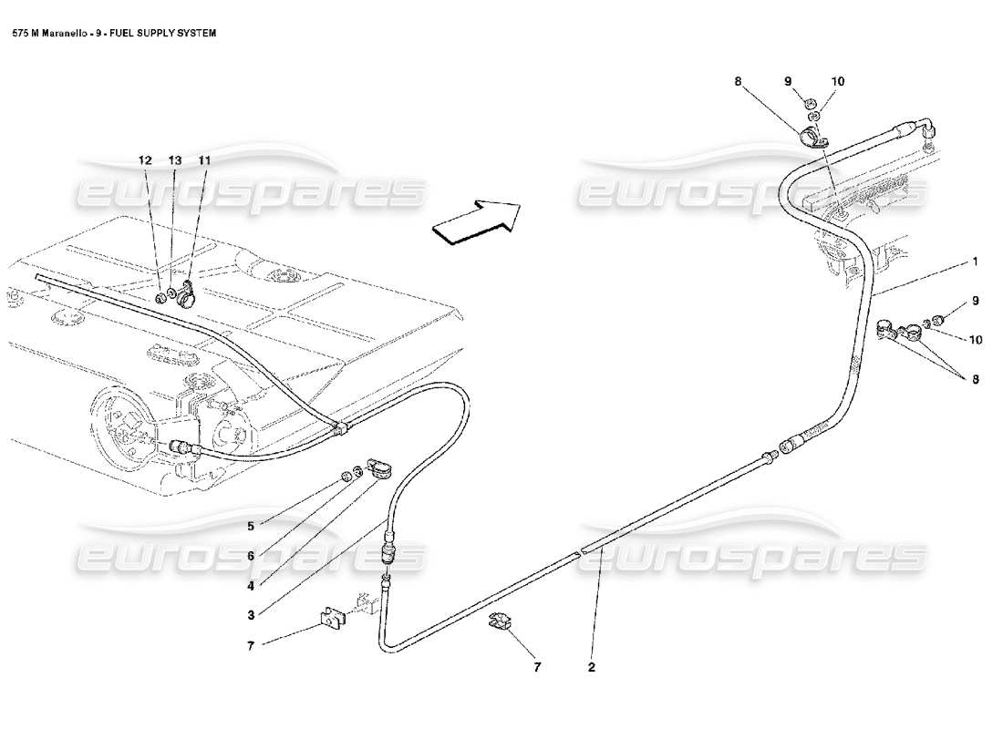 FERRARI 575M MARANELLO DIAGRAMA DE PIEZAS DEL SISTEMA DE SUMINISTRO DE COMBUSTIBLE ferrari 575m maranello diagrama de piezas del sistema de suministro de combustible