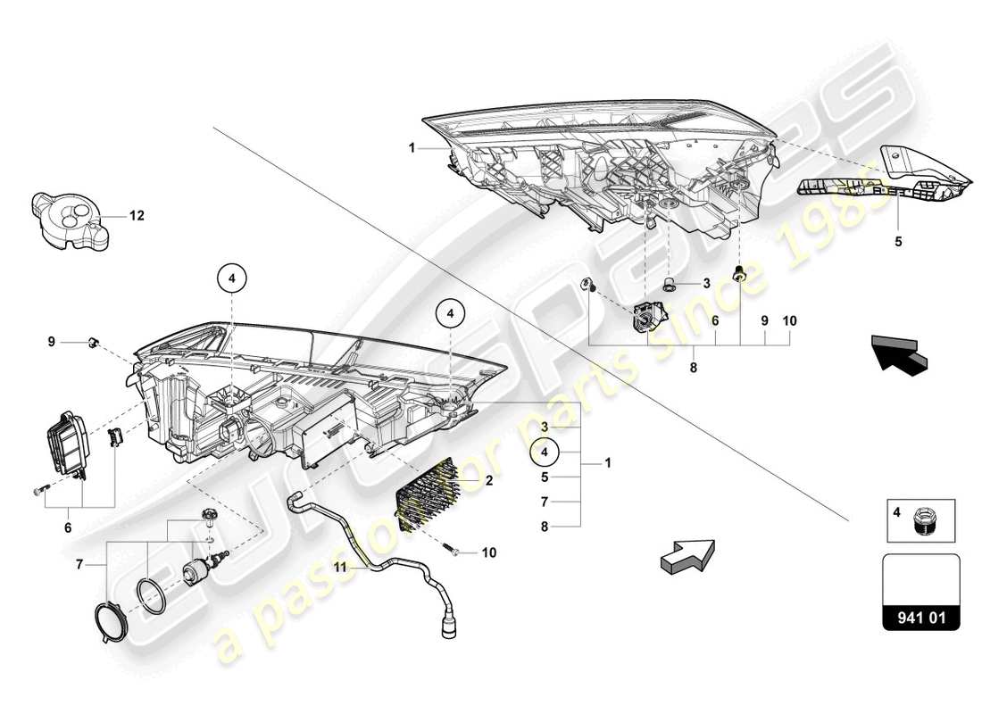 lamborghini urus performante (2023) diagrama de piezas del faro led