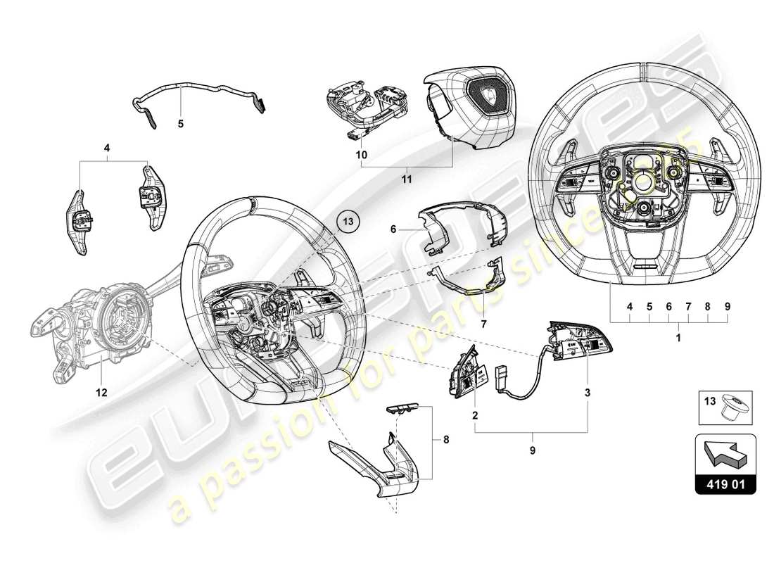 lamborghini urus performante (2023) diagrama de piezas del volante