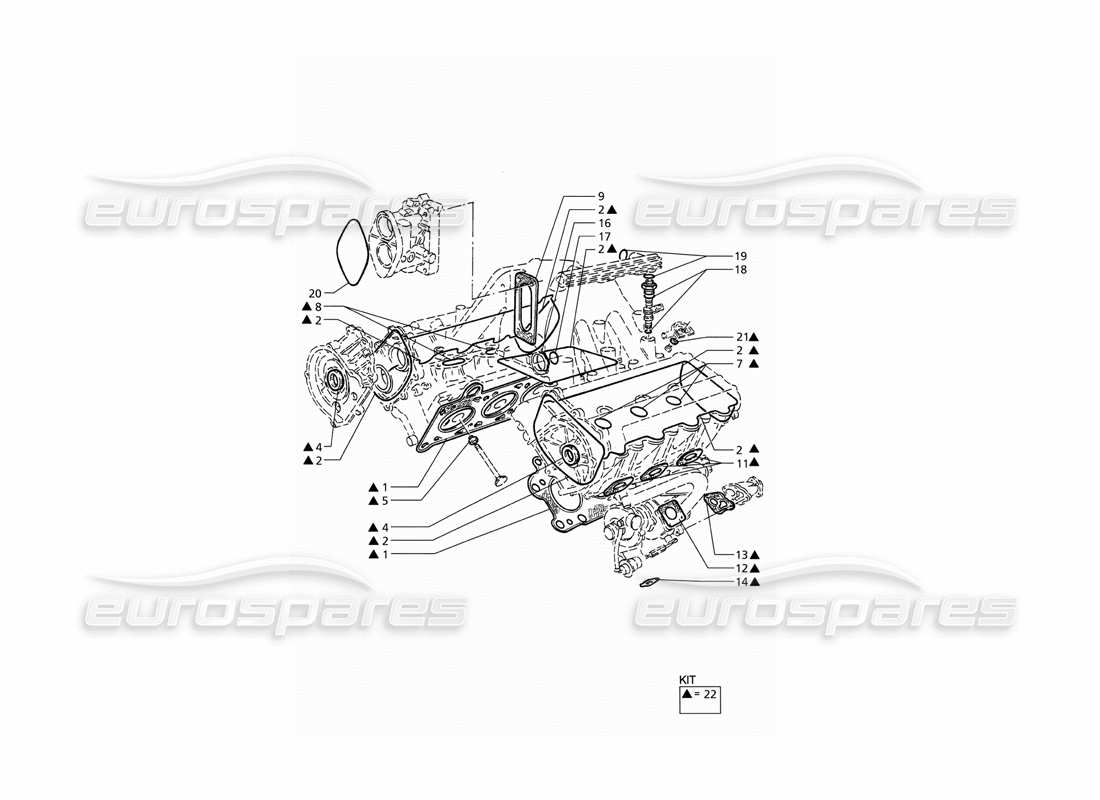 maserati qtp v6 (1996) diagrama de piezas de revisión de juntas y sellos para cabezales