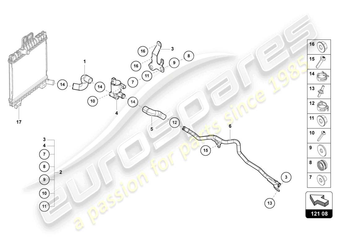 lamborghini urus performante (2023) diagrama de piezas del tubo de refrigerante