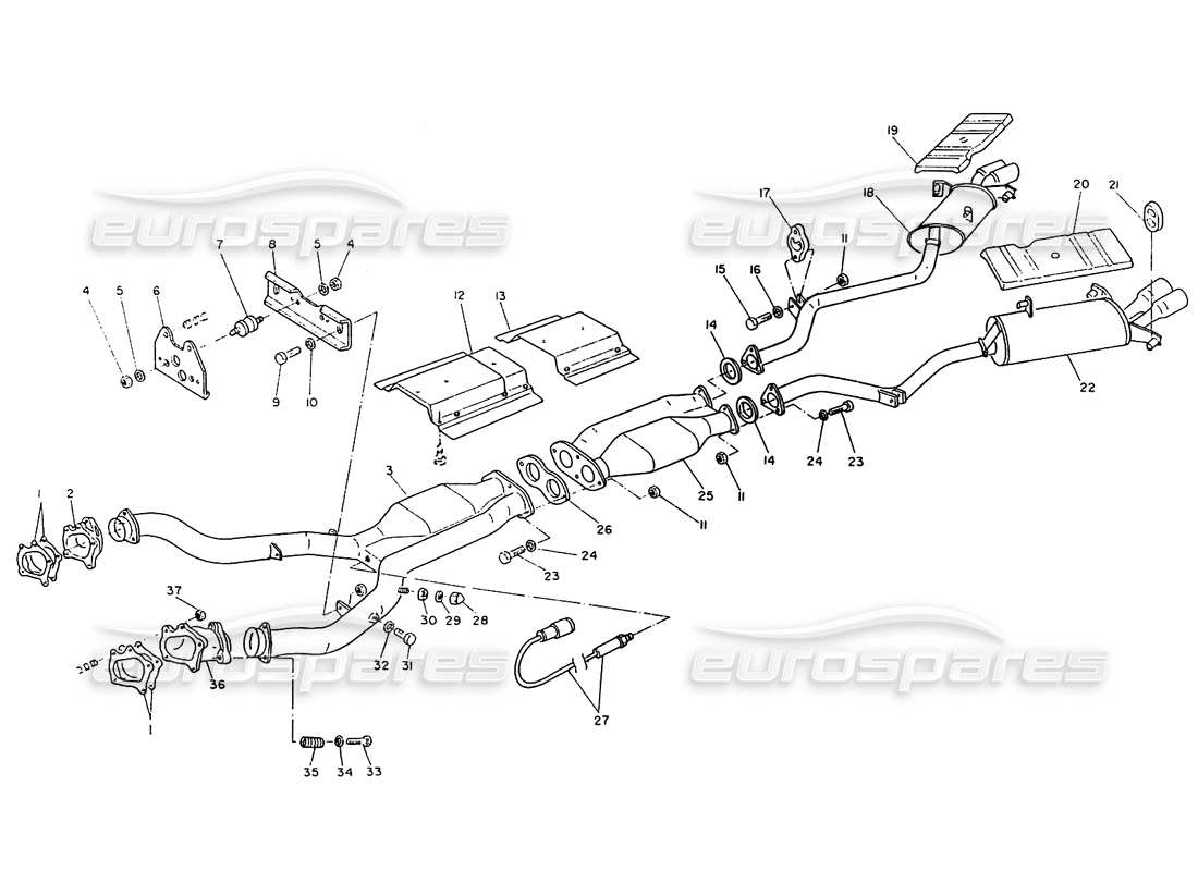 maserati ghibli 2.8 (non abs) diagrama de piezas del sistema de escape catalizado (2000cc)
