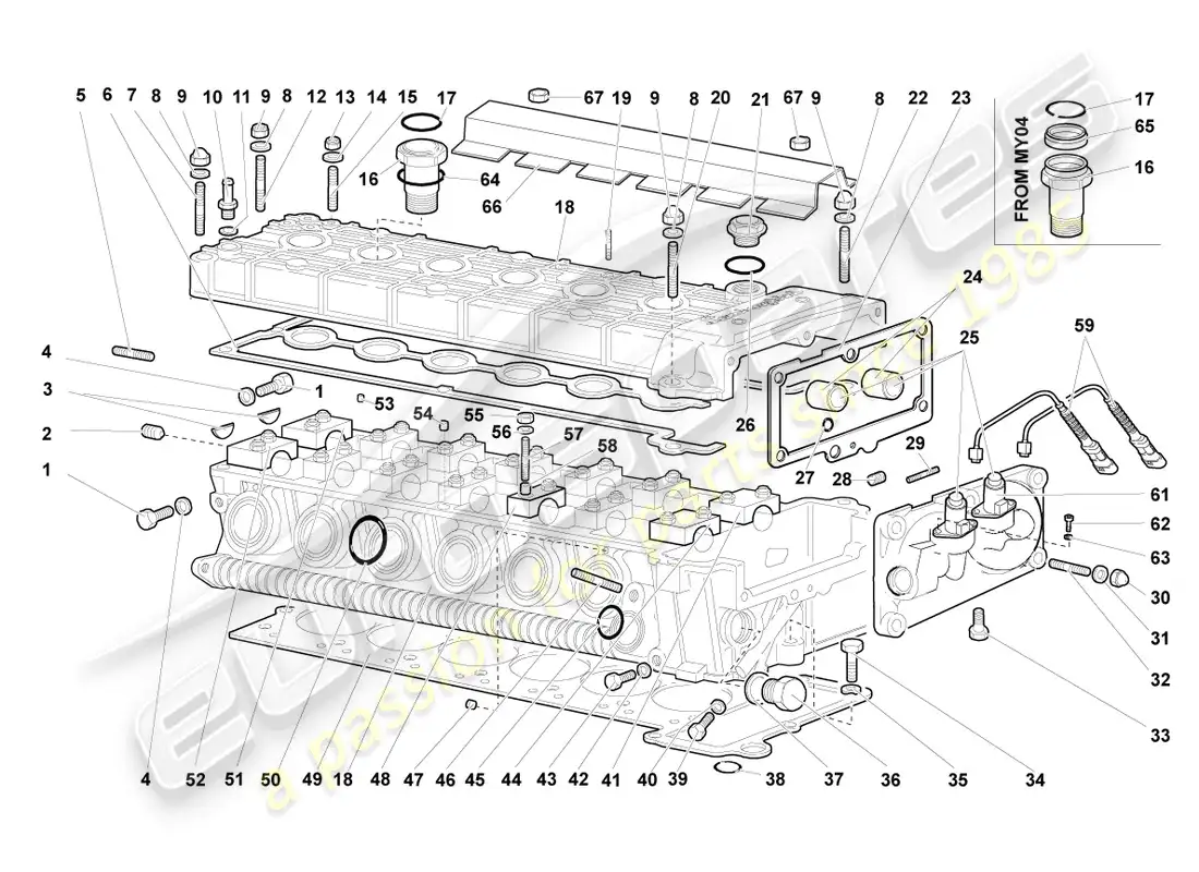 lamborghini murcielago coupe (2005) culata izquierda diagrama de piezas