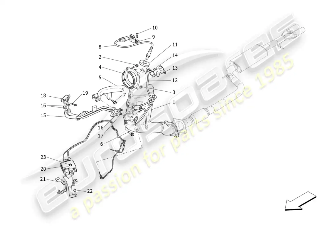 maserati levante gt (2022) convertidores precatalíticos y convertidores catalíticos. diagrama de piezas