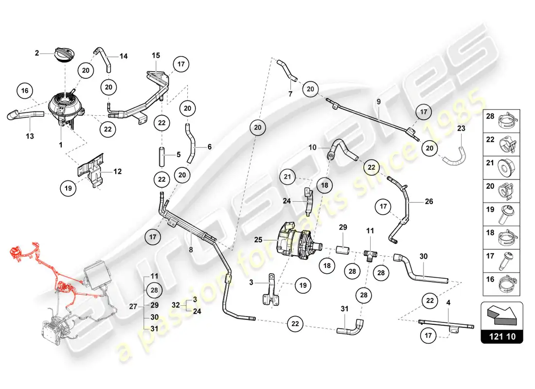 lamborghini sian (2021) sistema de refrigeración diagrama de piezas