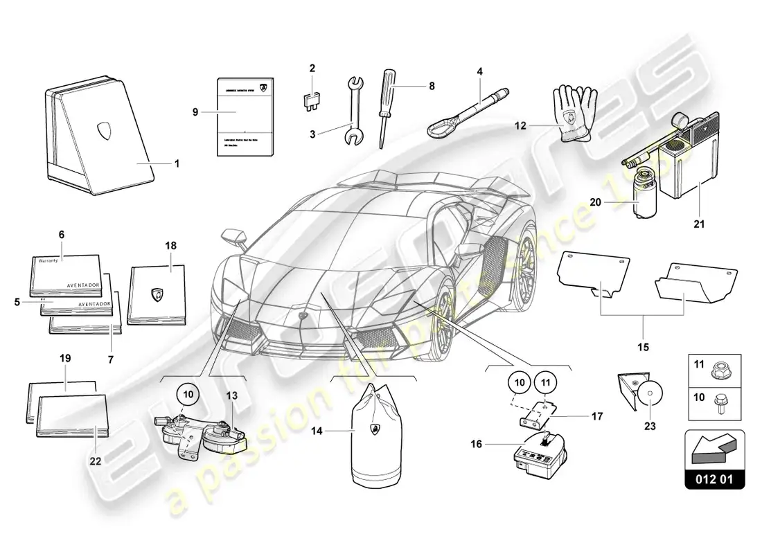 lamborghini lp700-4 roadster (2017) herramientas del vehículo diagrama de piezas