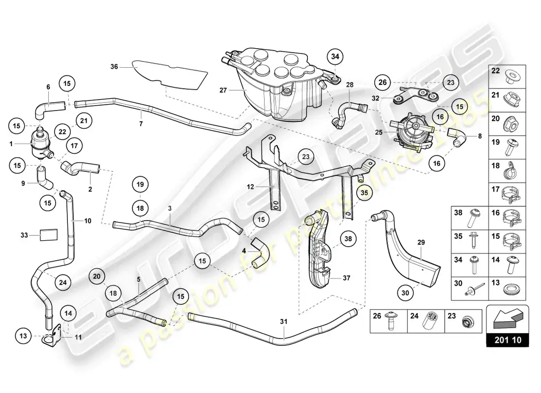 lamborghini sian (2020) sistema de filtro de carbón activado diagrama de piezas