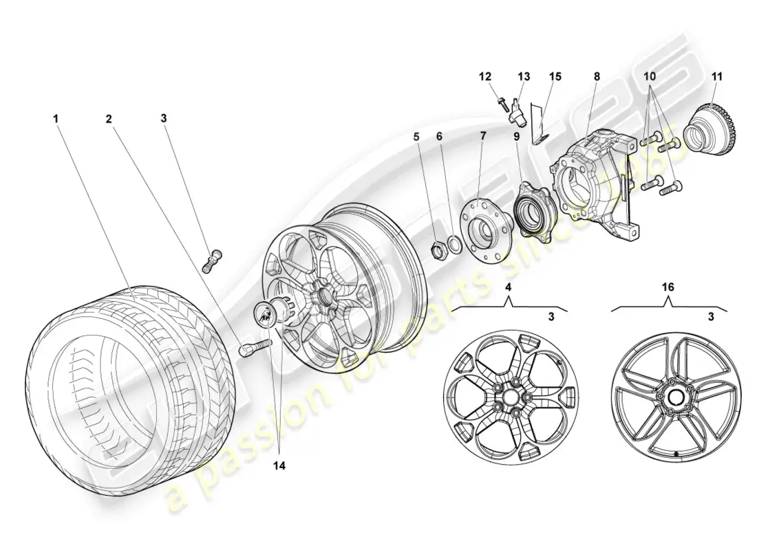 lamborghini murcielago roadster (2006) carcasa de cojinete de rueda delantera diagrama de piezas